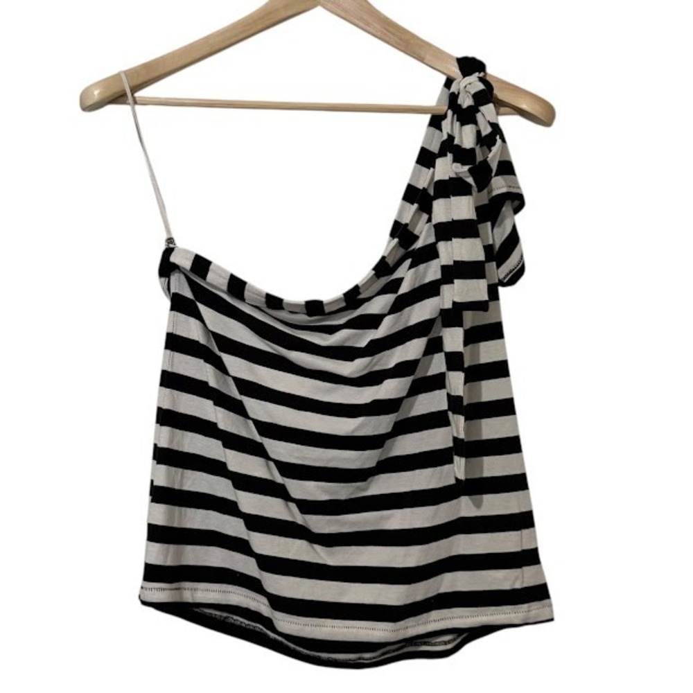 New w/ Tags Anthropologie Maeve Black White Stripe One Shoulder Top Plus 1X